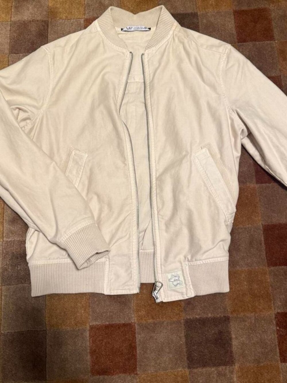 Zara Men's Cream Relaxed-Fit Zip-Up Bomber Jacket Size S